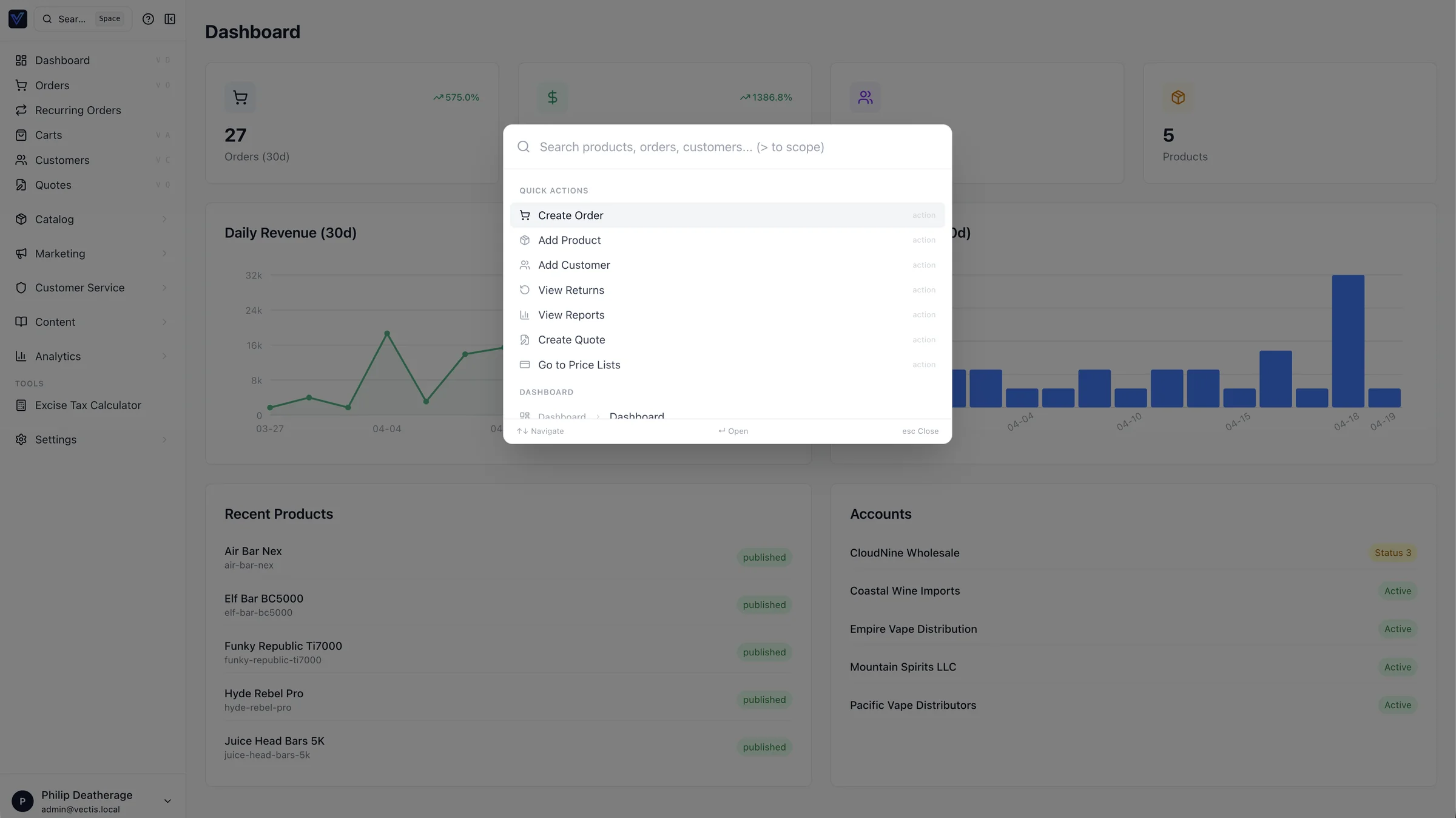 Vectis admin command palette