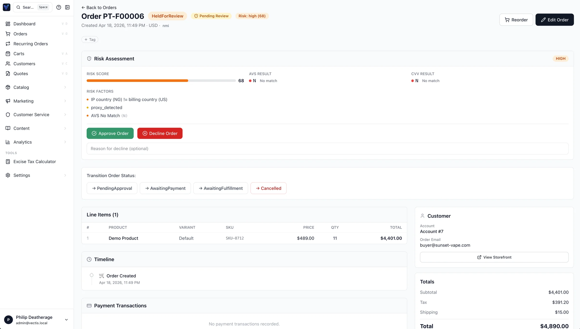 Order risk assessment