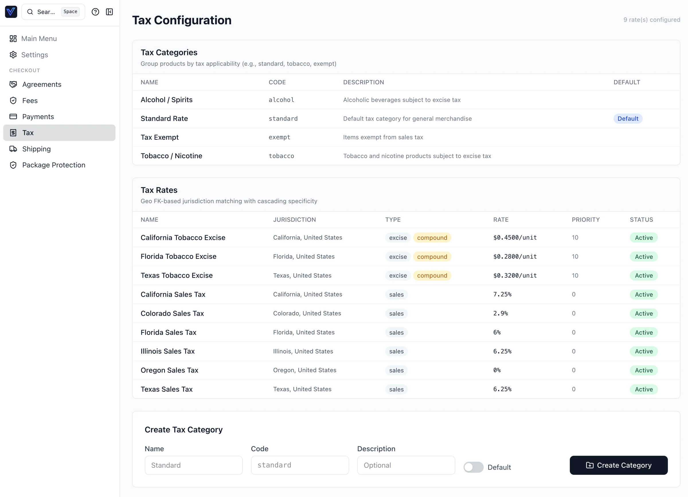 Vectis tax configuration